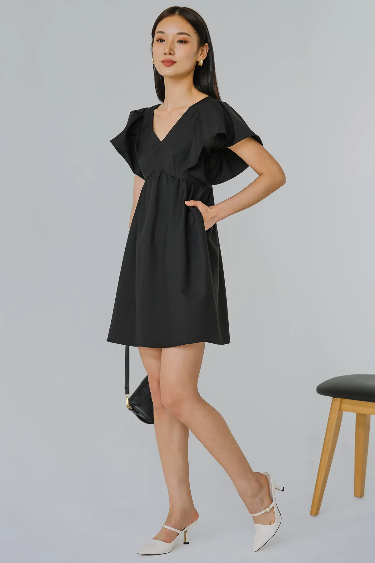 Above The Clouds Romper Dress (Black)