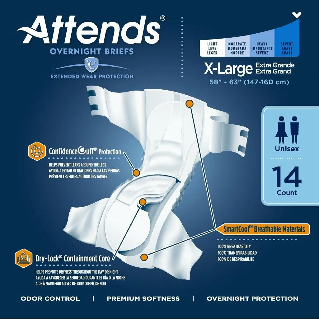 Attends Incontinence Briefs Adult Diapers Extended Wear for Overnight