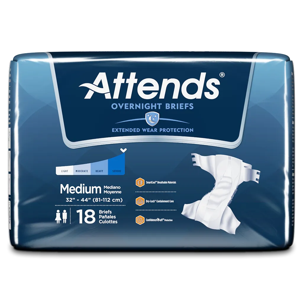 Attends Incontinence Briefs Adult Diapers Extended Wear for Overnight