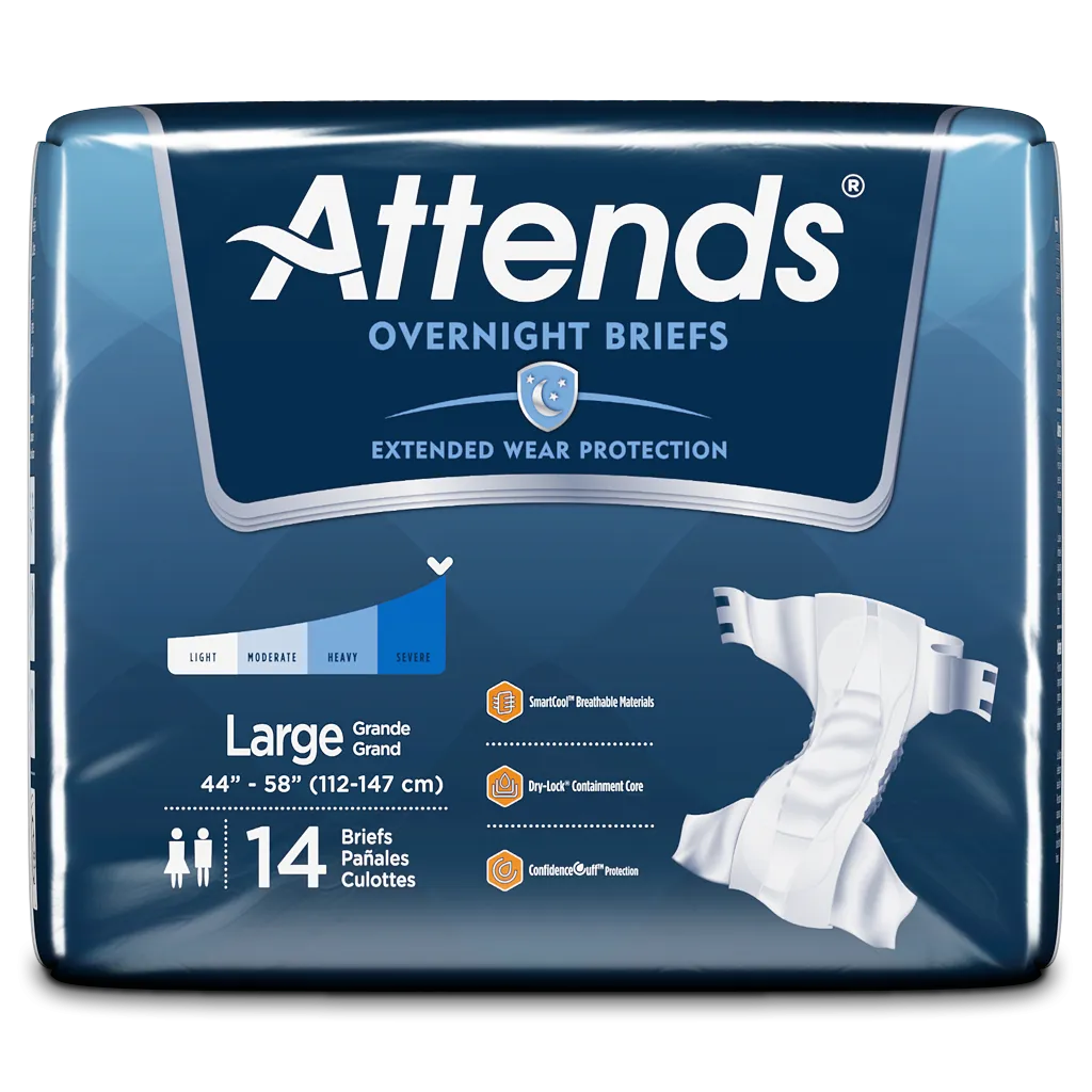 Attends Incontinence Briefs Adult Diapers Extended Wear for Overnight