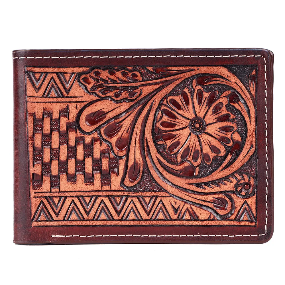 Bar H Equine Women Floral Hand Tooled Genuine Leather Western Handbag Wallet Purse