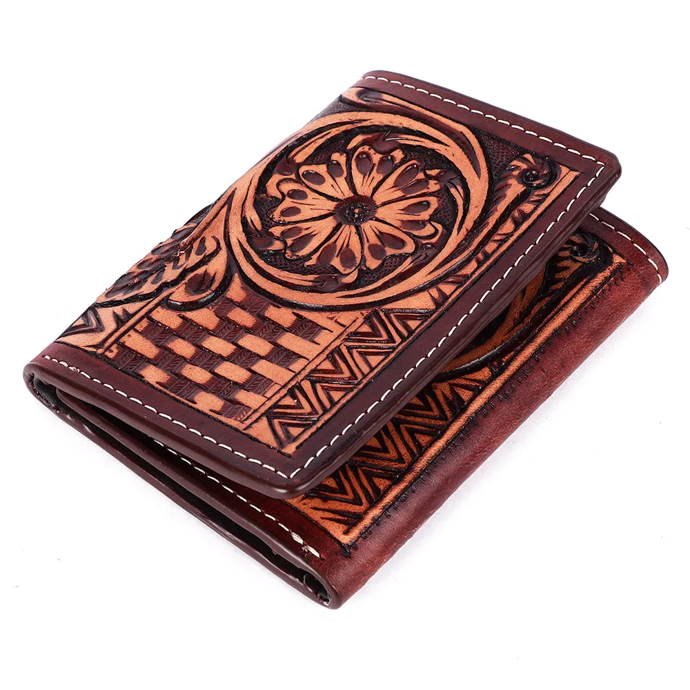 Bar H Equine Women Floral Hand Tooled Genuine Leather Western Handbag Wallet Purse