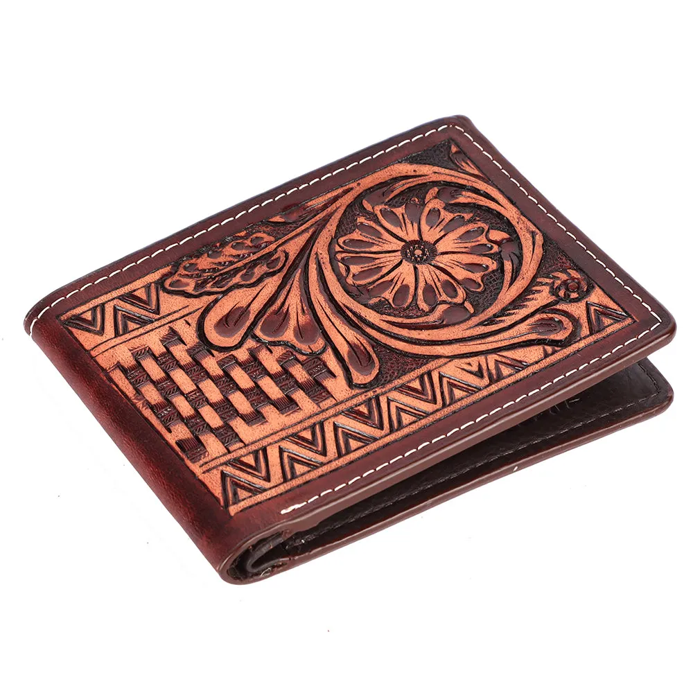 Bar H Equine Women Floral Hand Tooled Genuine Leather Western Handbag Wallet Purse