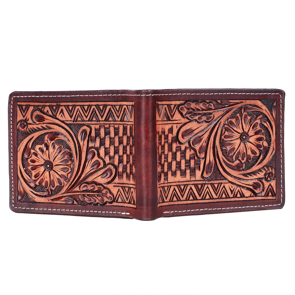 Bar H Equine Women Floral Hand Tooled Genuine Leather Western Handbag Wallet Purse