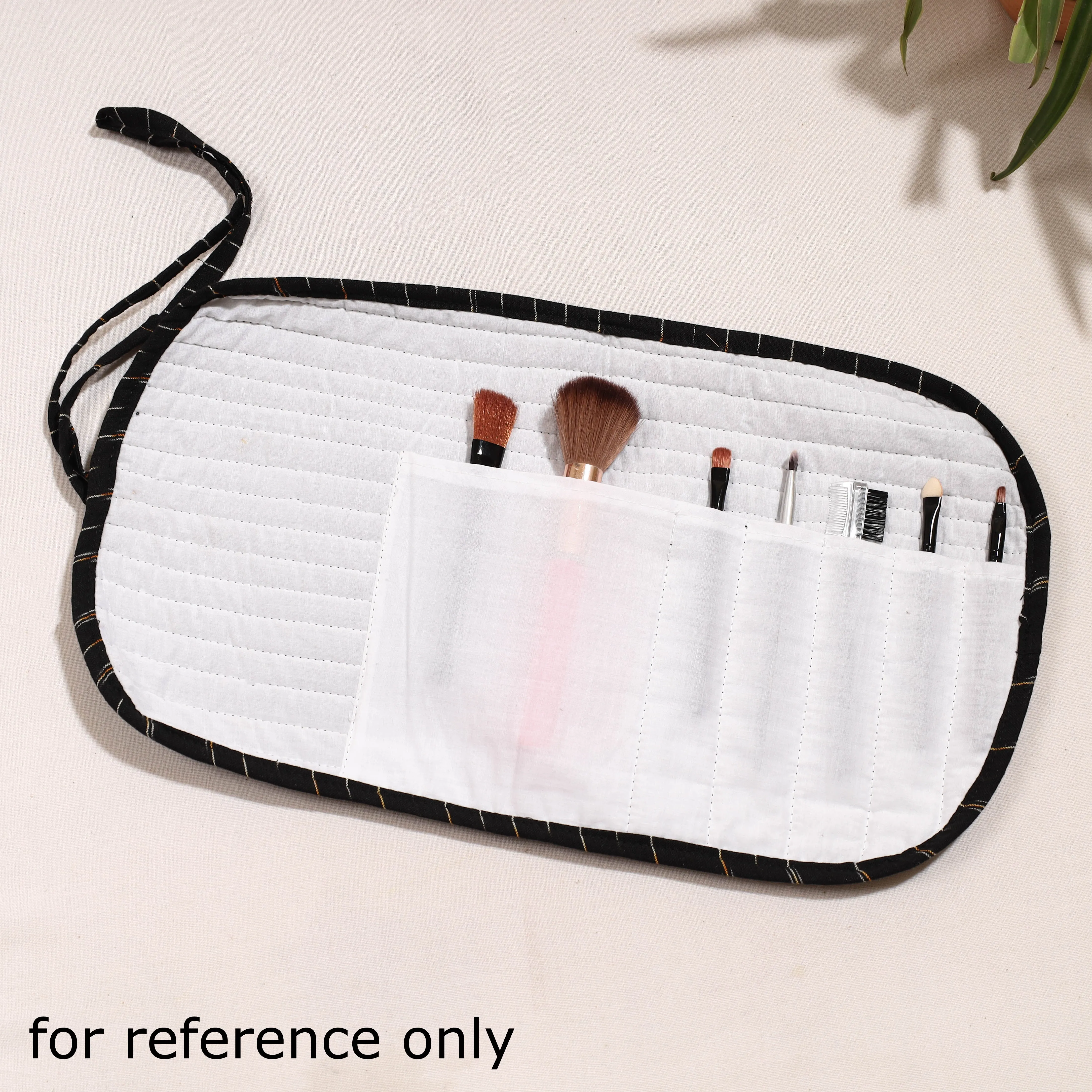 Beige - Ikat Fabric Multipurpose Segmented Make-up Brush Wrap Pouch/Case