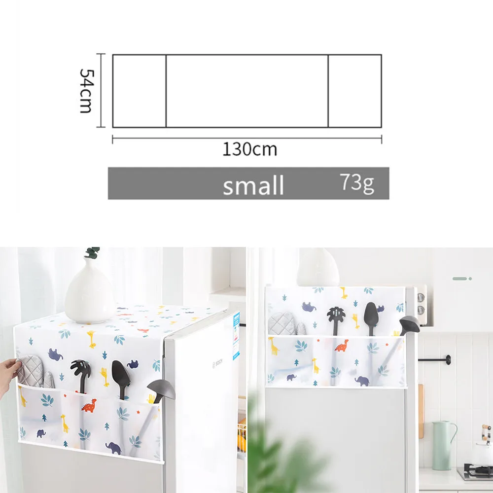 Dust-Proof Fridge Cover Washing Machine Cover [ Fridge Organizer ] with Storage Pockets for Pods, Utensils or Anything for Quick Access - White