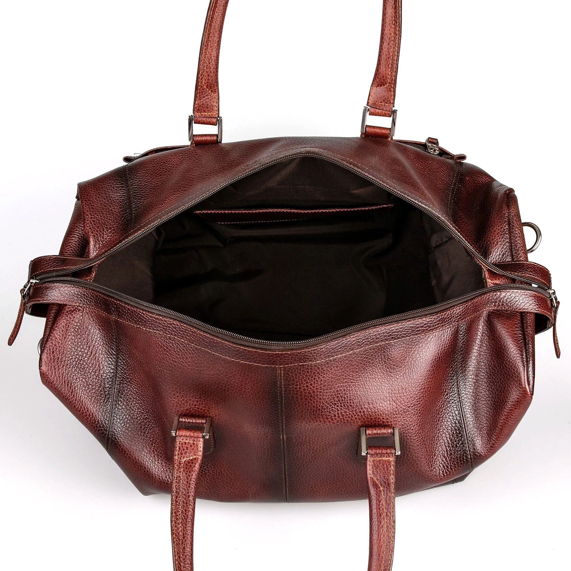 Fendrihan Pebbled Leather Travel Bag, Brandy