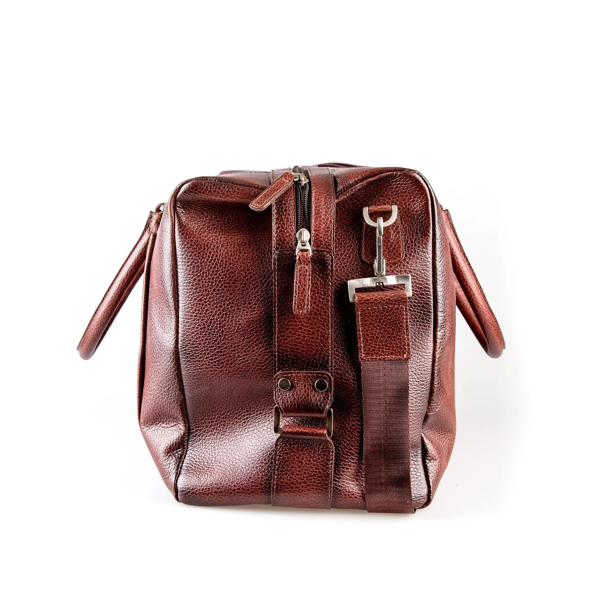 Fendrihan Pebbled Leather Travel Bag, Brandy