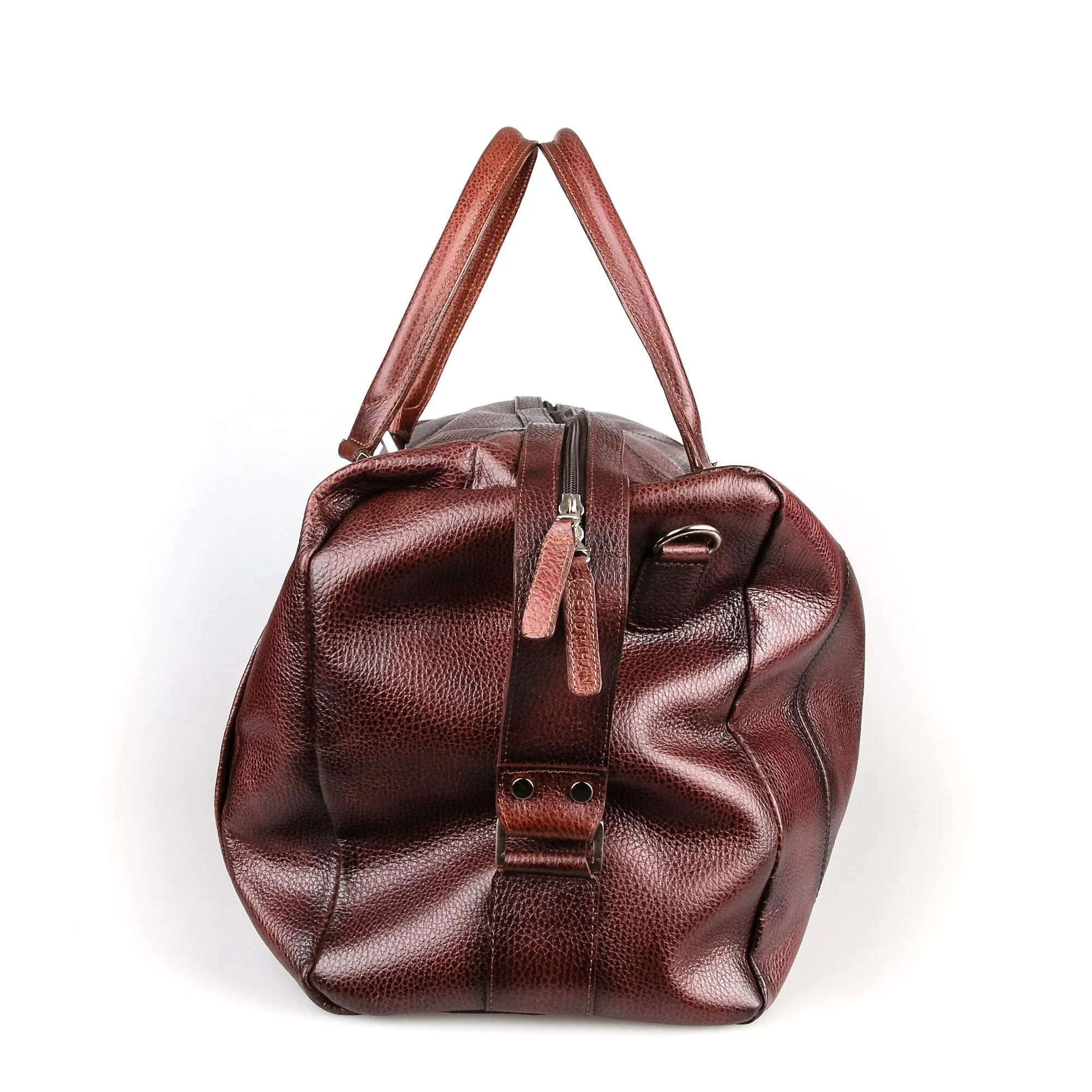 Fendrihan Pebbled Leather Travel Bag, Brandy