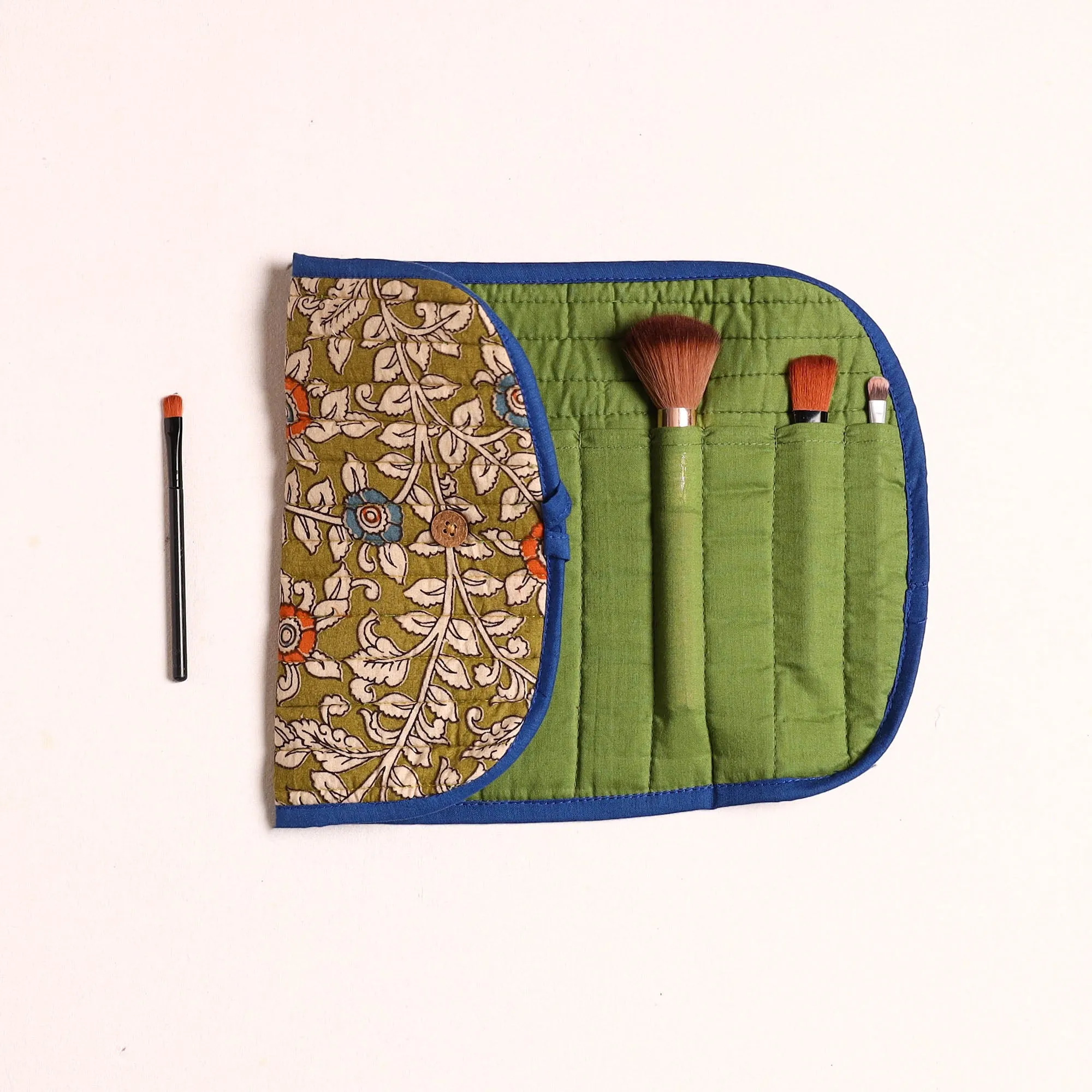 Green - Handcrafted Multipurpose Segmented Make-up Brush Wrap Pouch/Case 07