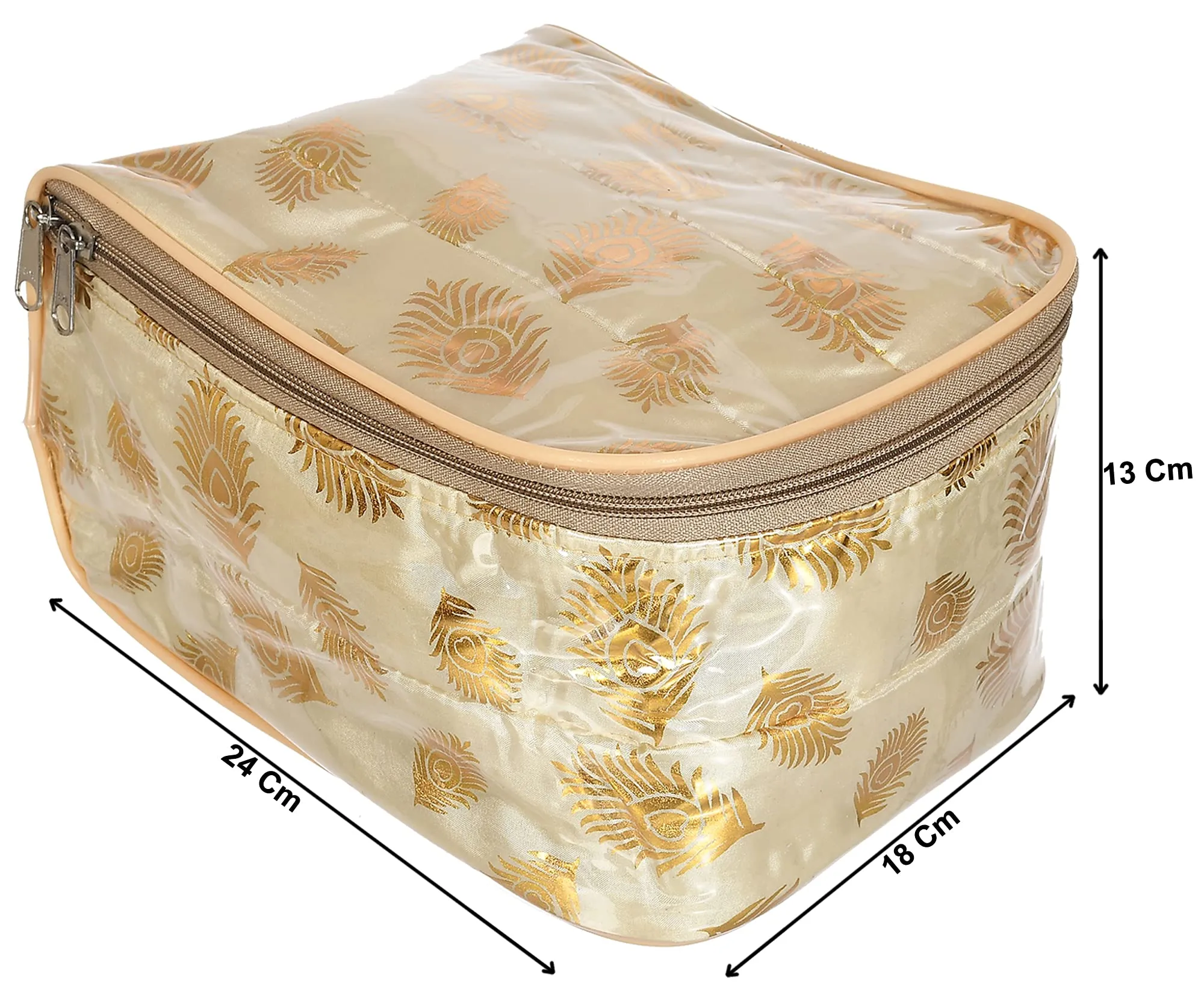 Heart Home Laminated Jewellery Box/Organizer with 10 Transparent Pouch For Keeps Your Jewellery,Earrings, Necklaces Organized And Secure (Gold)