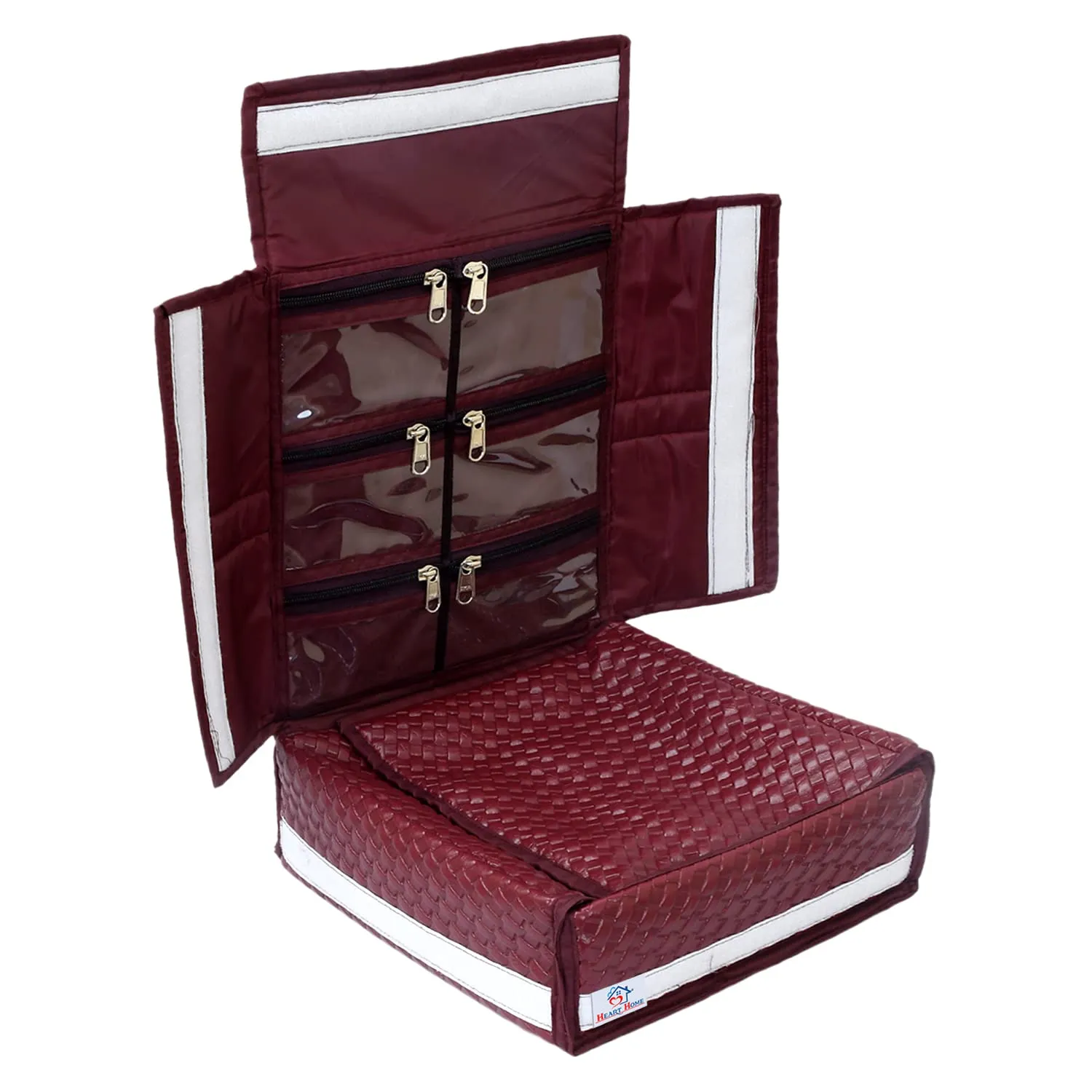 Heart Home Soft Leather Jewellery Organizer For Small Jewellery With 18 Pouches (Maroon) 54HH4076.