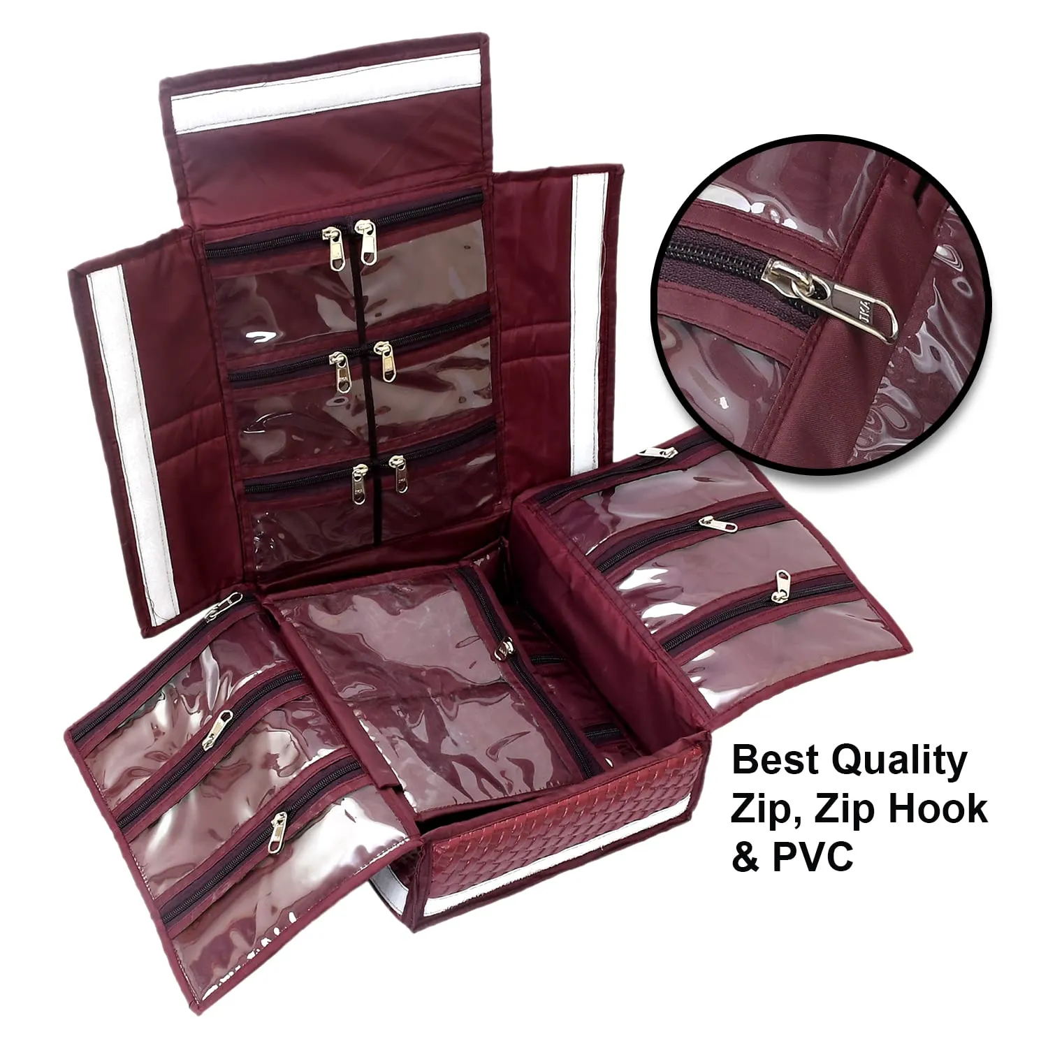 Heart Home Soft Leather Jewellery Organizer For Small Jewellery With 18 Pouches (Maroon) 54HH4076.