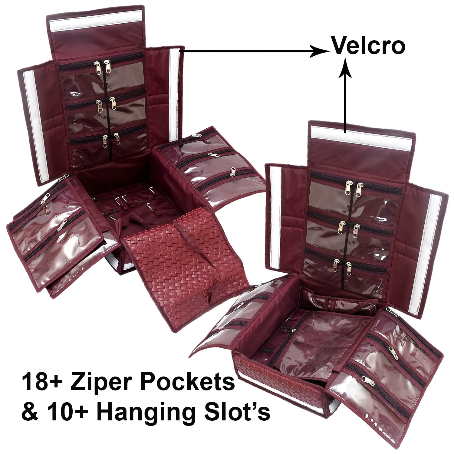 Heart Home Soft Leather Jewellery Organizer For Small Jewellery With 18 Pouches (Maroon) 54HH4076.