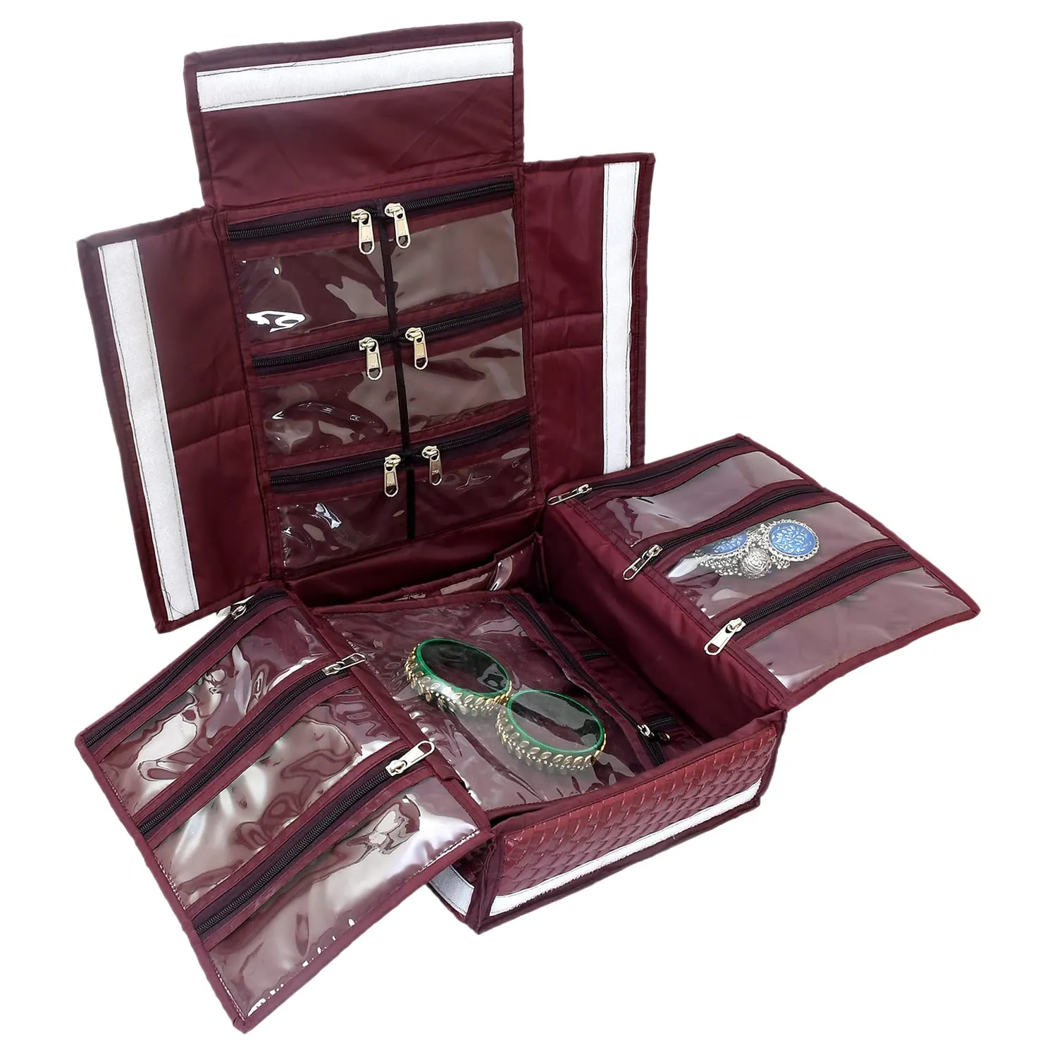 Heart Home Soft Leather Jewellery Organizer For Small Jewellery With 18 Pouches (Maroon) 54HH4076.