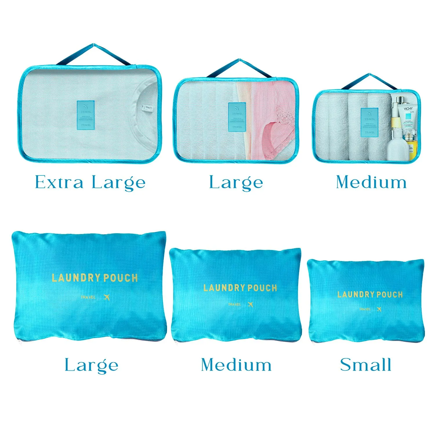 Homestic Pack of 6 Travel Luggage Bag | Toiletry Bag for Jewellery-Watches-Bracelets | Multi-Purpose Storage Bag with Handle | Travel Utility Storage Pouches | LYN16-BLE | Blue