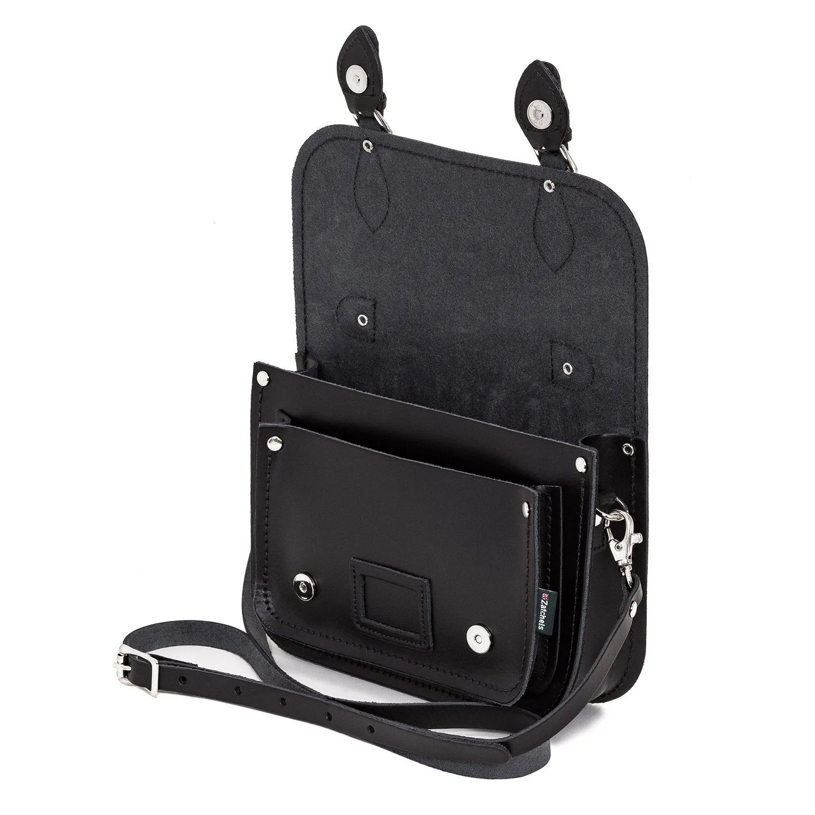 Leather Midi Satchel - Black