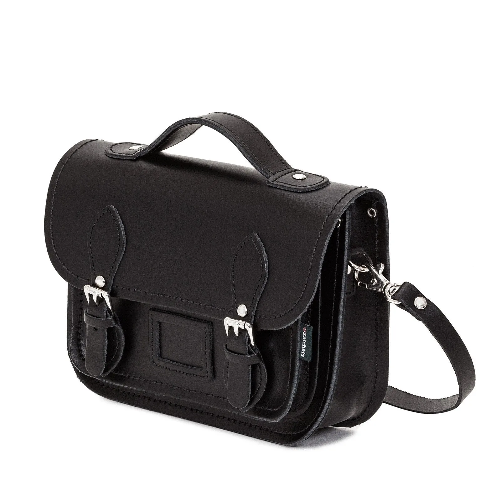 Leather Midi Satchel - Black