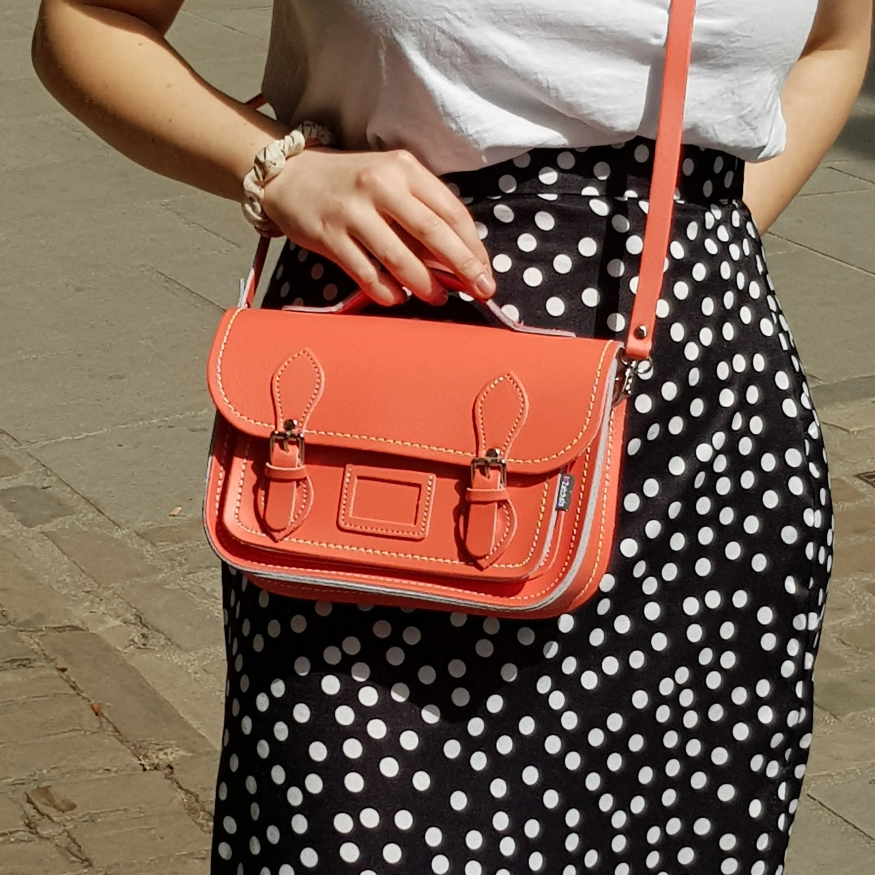 Leather Midi Satchel - Coral