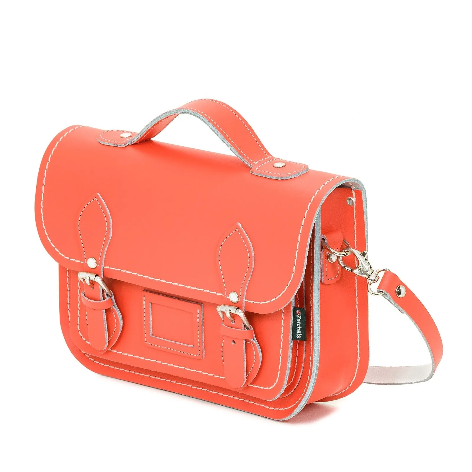 Leather Midi Satchel - Coral