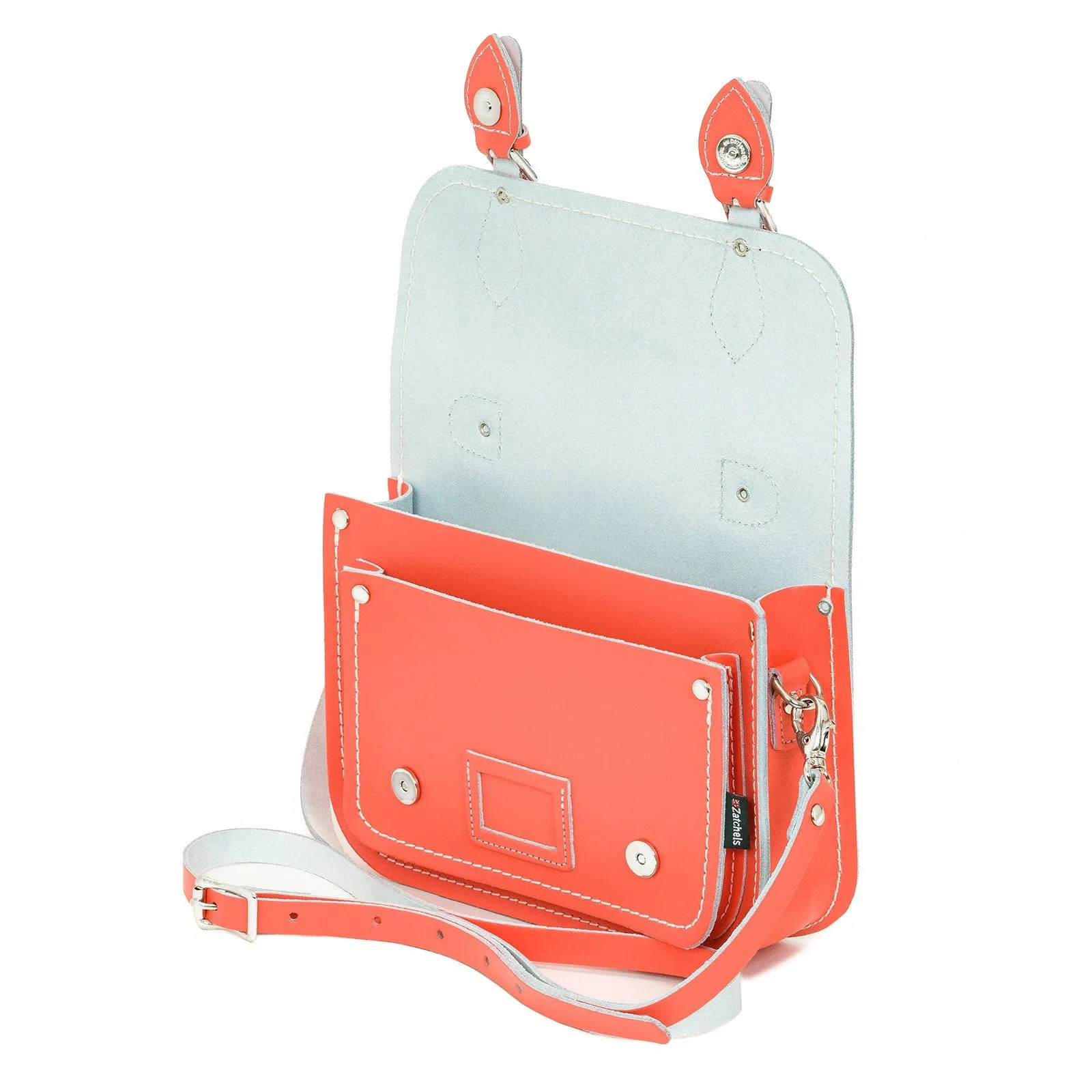 Leather Midi Satchel - Coral