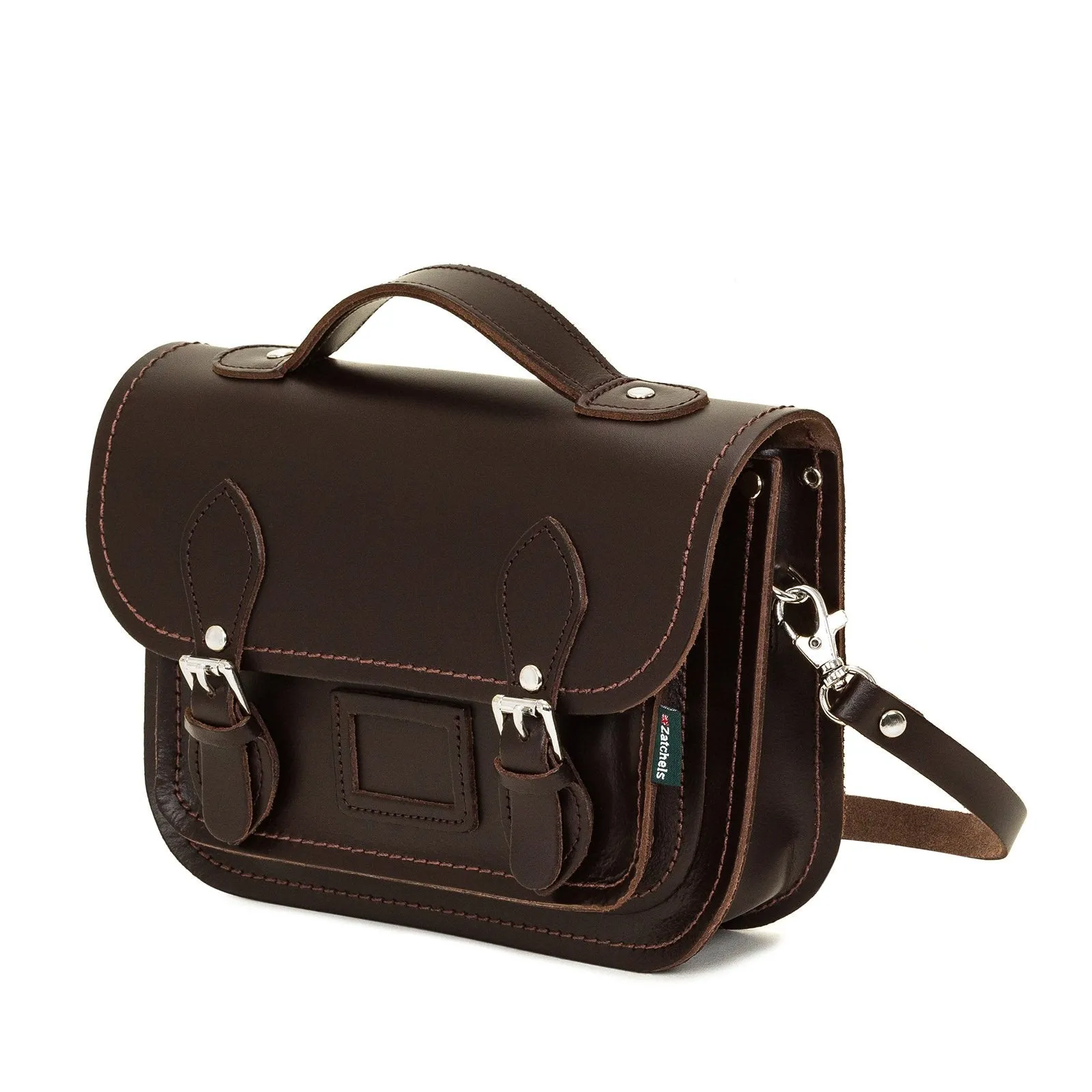 Leather Midi Satchel - Dark Brown