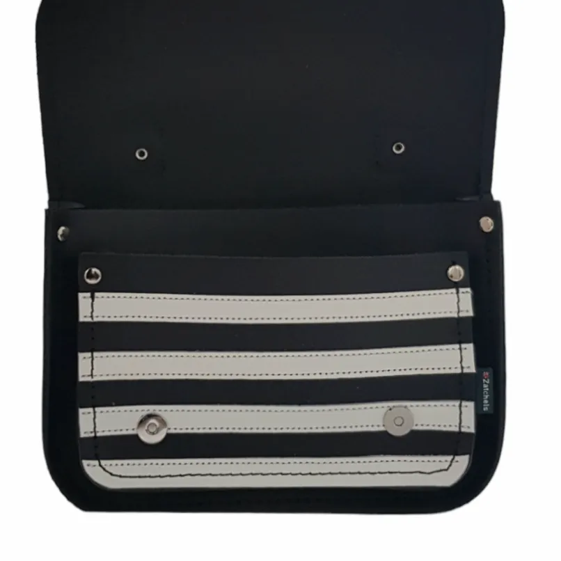 Leather Midi Satchel - Gothic Striped White & Black