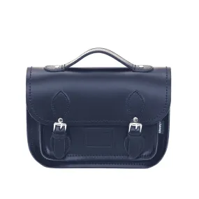 Leather Midi Satchel - Navy