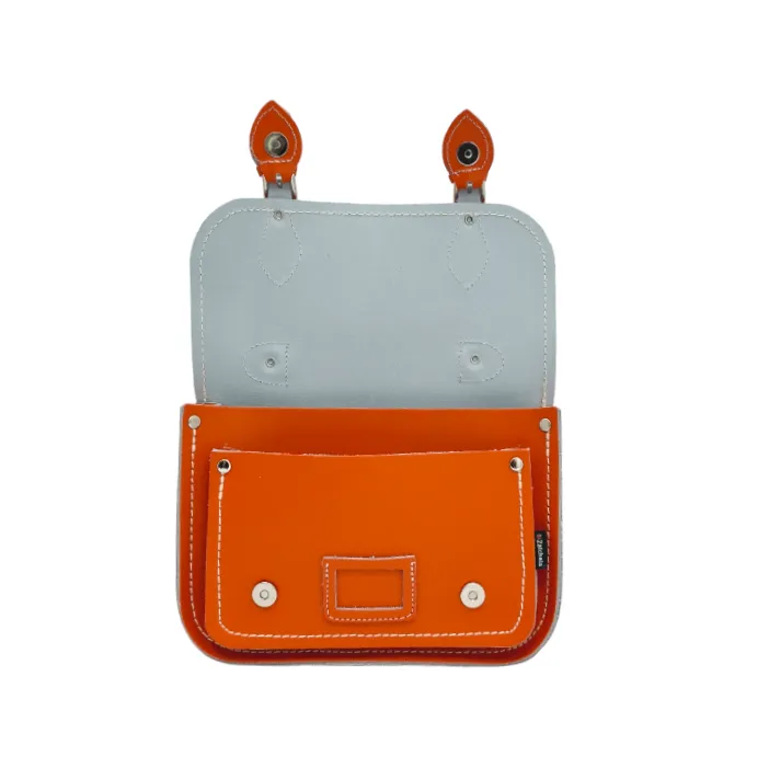 Leather Midi Satchel - Orange