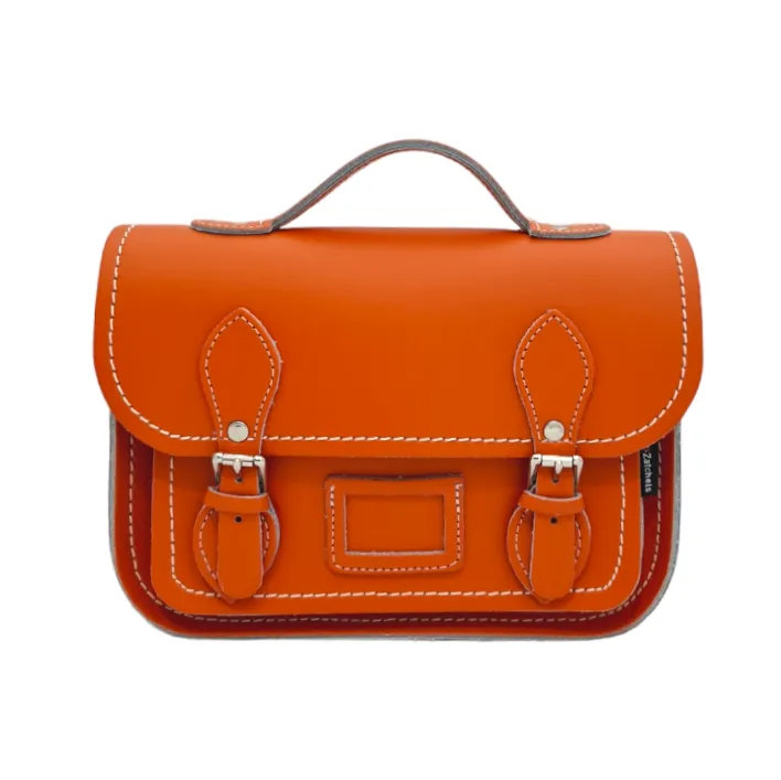 Leather Midi Satchel - Orange