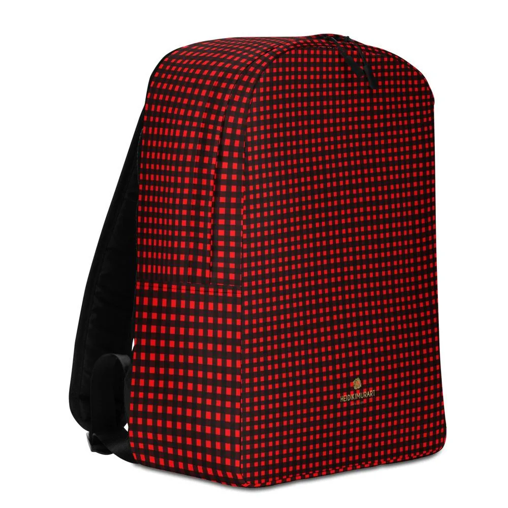 Red Buffalo Backpack, Plaid Print Designer Minimalist School Laptop Travel Backpack- Made in EU