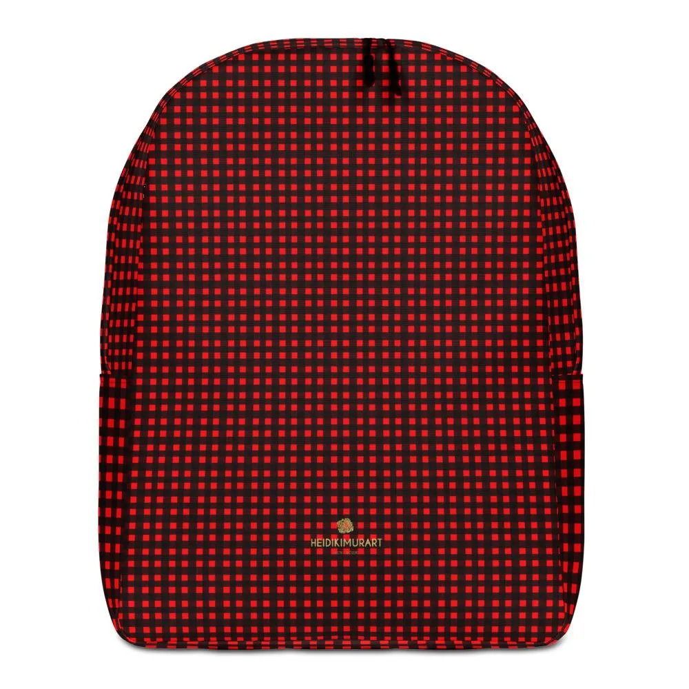 Red Buffalo Backpack, Plaid Print Designer Minimalist School Laptop Travel Backpack- Made in EU