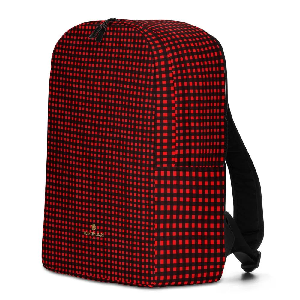 Red Buffalo Backpack, Plaid Print Designer Minimalist School Laptop Travel Backpack- Made in EU