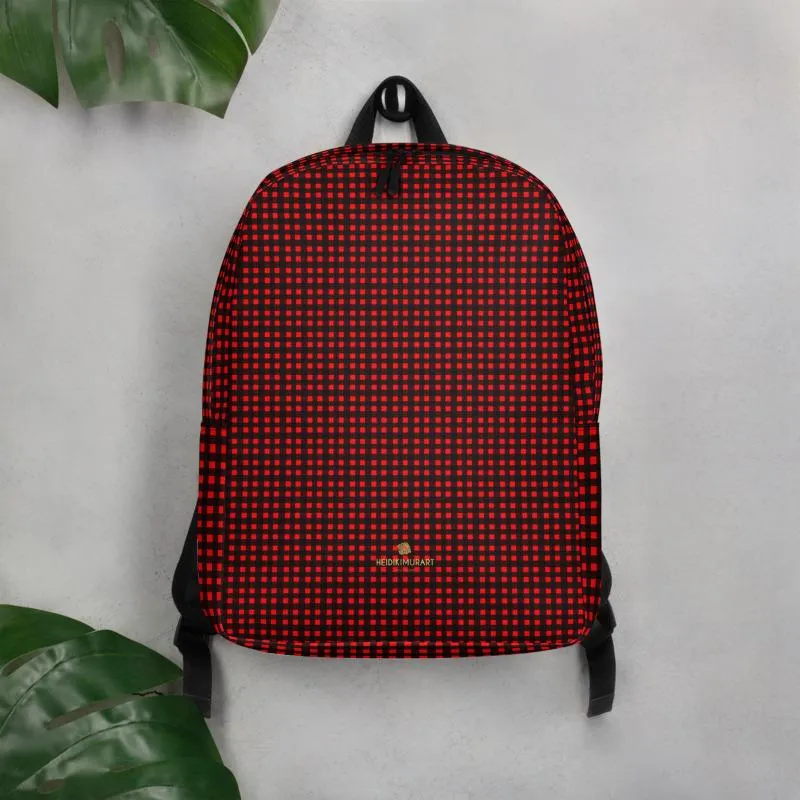 Red Buffalo Backpack, Plaid Print Designer Minimalist School Laptop Travel Backpack- Made in EU