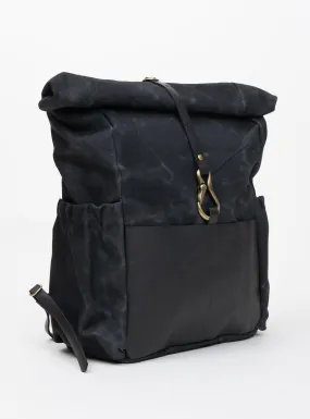 Roll top leather and waxed coton backpack DE LORIMIER model