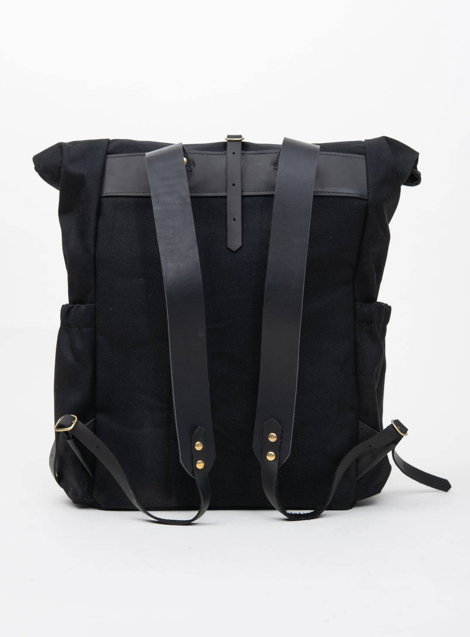 Roll top leather and waxed coton backpack DE LORIMIER model