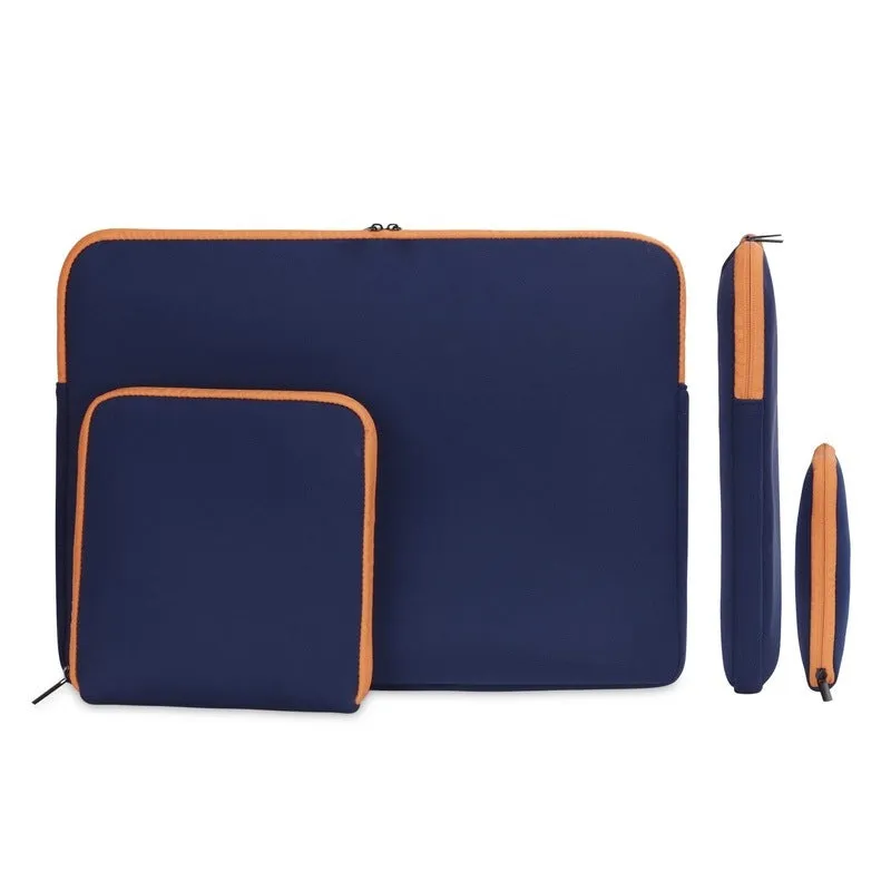 The Clownfish Jawa Series Neoprene Unisex 15.6 inch Tablet Case Laptop Sleeve Laptop Case Slipcase with Zip Pouch (Navy Blue with Orange Top Piping)