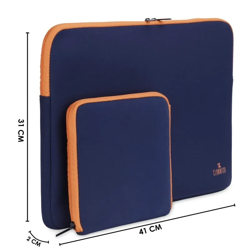 The Clownfish Jawa Series Neoprene Unisex 15.6 inch Tablet Case Laptop Sleeve Laptop Case Slipcase with Zip Pouch (Navy Blue with Orange Top Piping)