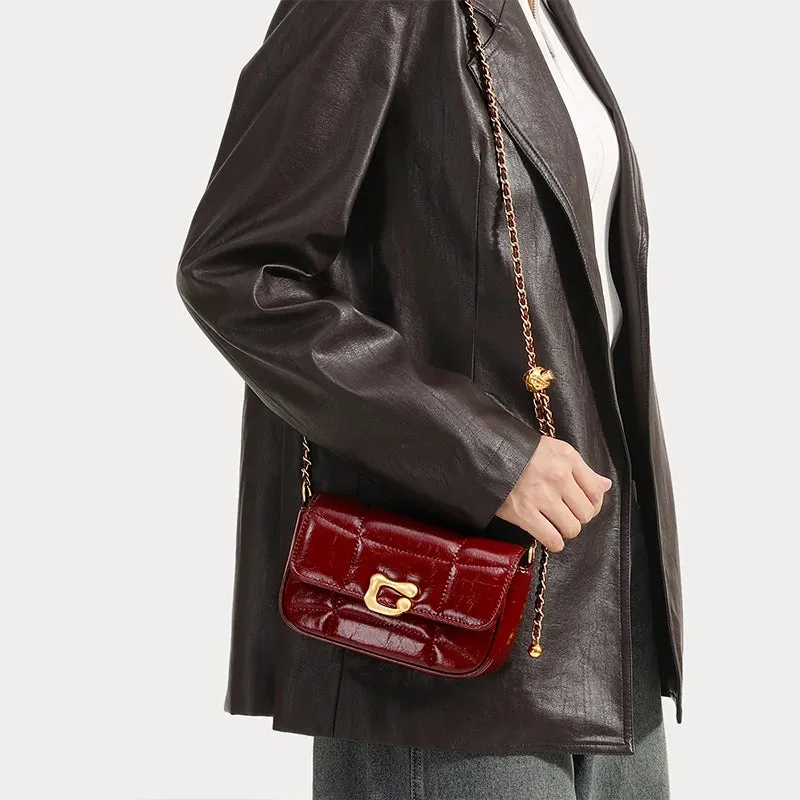 Vvsha ITAMOOD Genuine Leather Crossbody Bag，Luxury Brand Shoulder Bag With Chain Strap，Unique Design Quilted Handbag