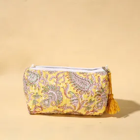 Yellow - Handmade Cotton Fabric Quilted Utility Pouch With Tassel